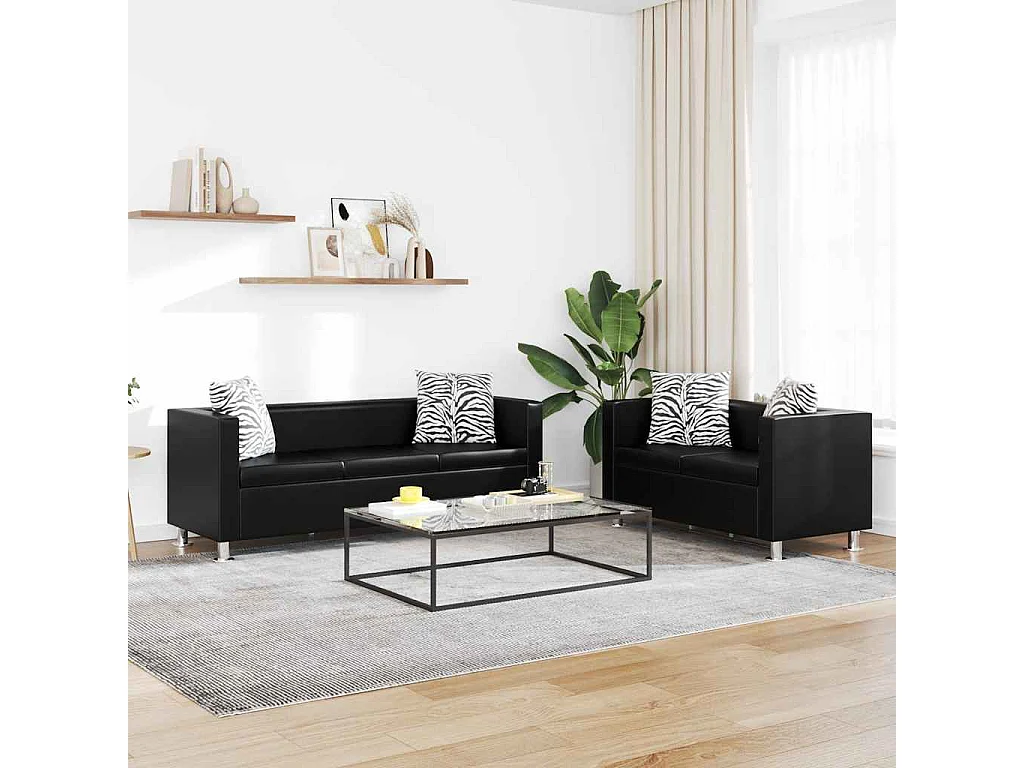 Sofa-Set Kunstleder 3-Sitzer und 2-Sitzer Schwarz