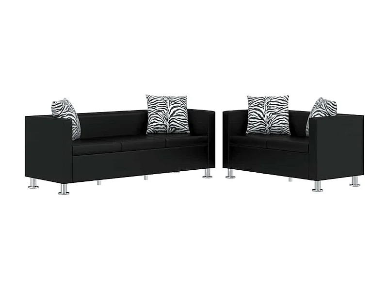 Conjunto de sofás de 2 e 3 lugares couro artificial preto