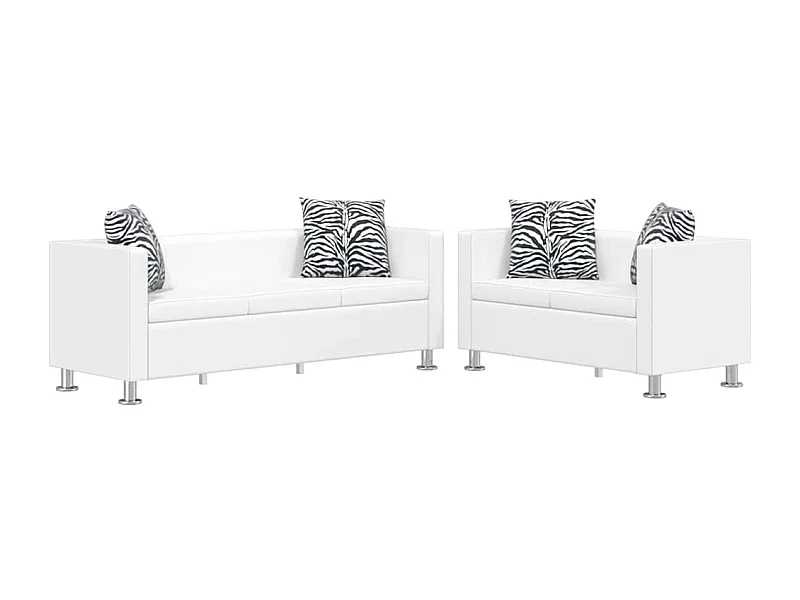 Conjunto de sofás de 2 e 3 lugares couro artificial branco