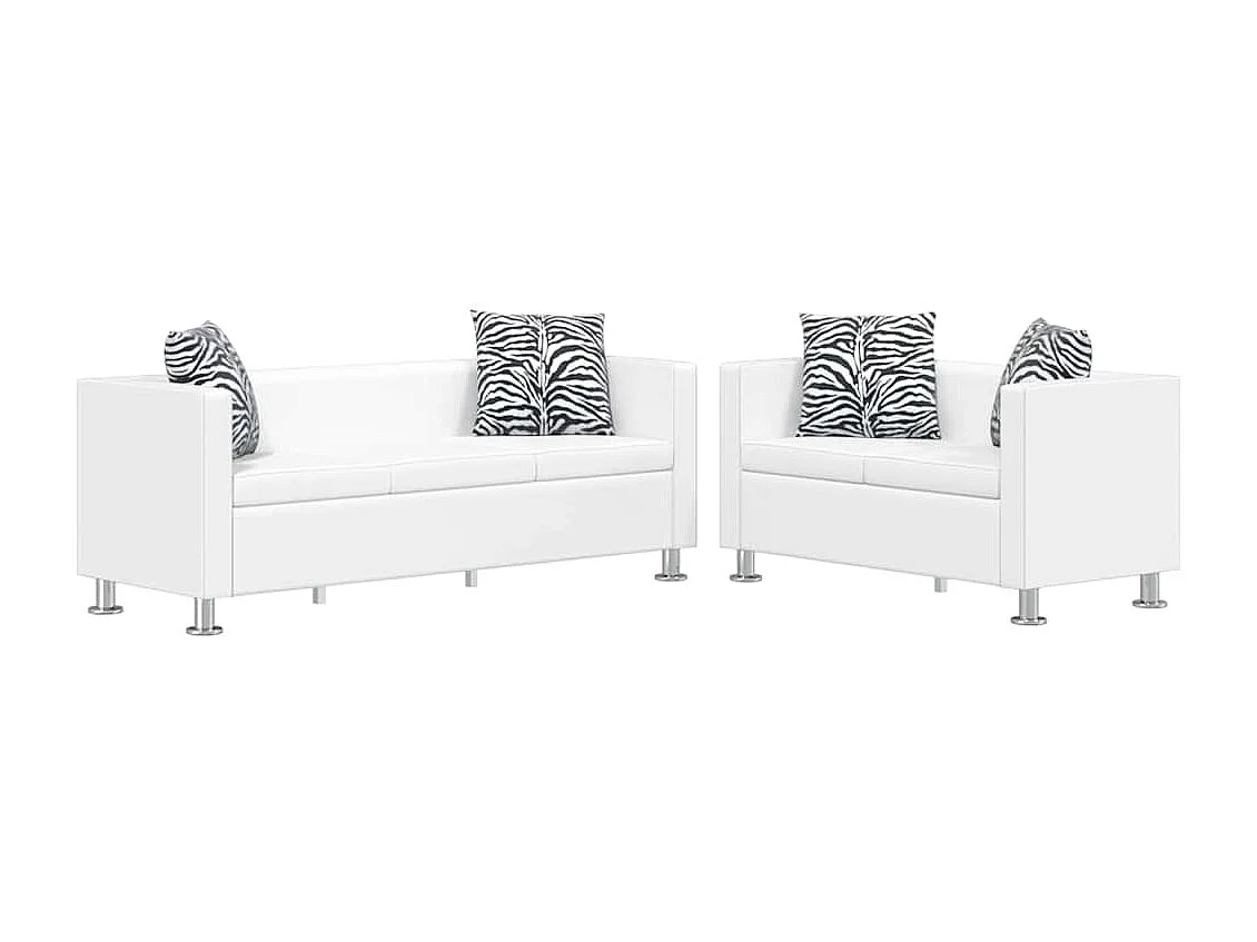 Conjunto de sofás de 2 e 3 lugares couro artificial branco