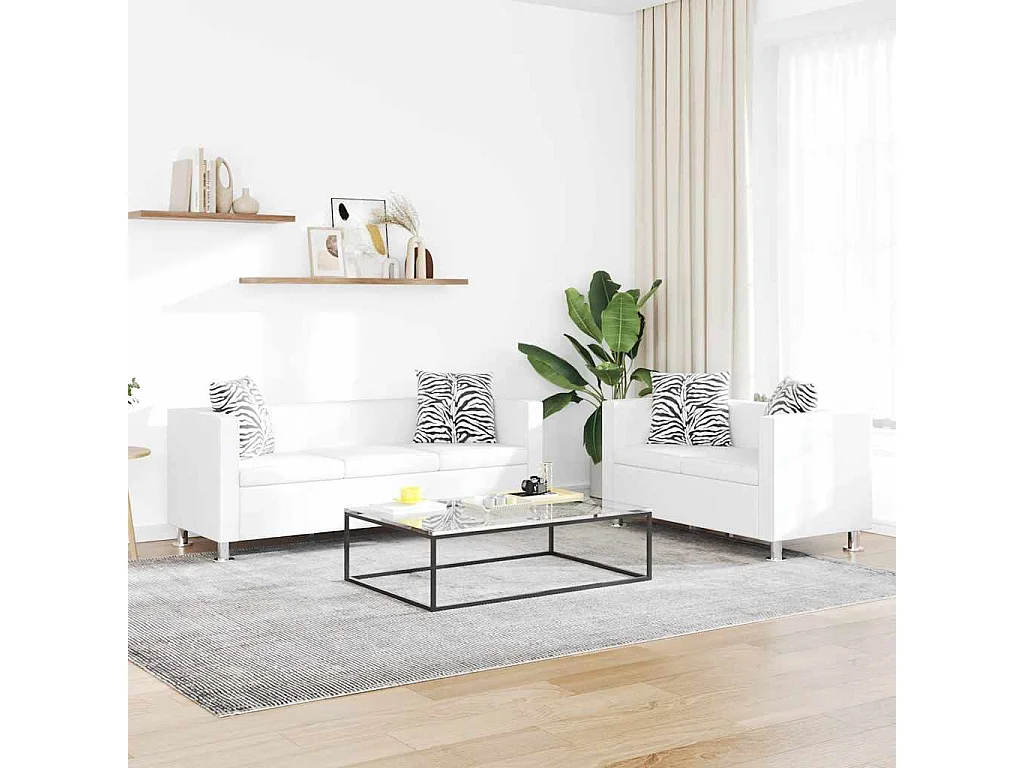 Conjunto de sofás de 2 e 3 lugares couro artificial branco