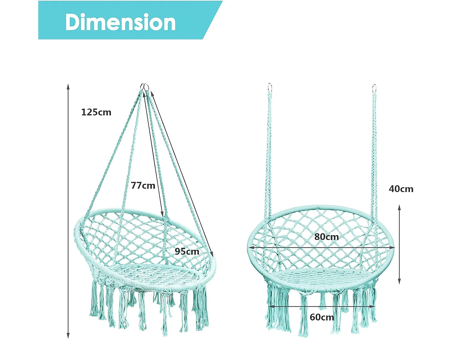 Hamac Suspendue, Fauteuil Relax. Chaise de Jardin1 Place Capacité 150KG en Coton avec des Franges Romantiques pour Balcon