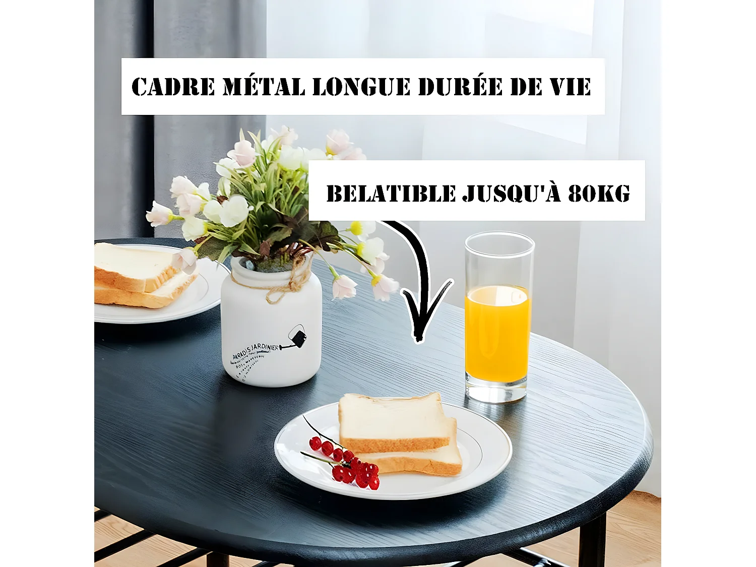 Ensemble de table et 2 chaises pour salle à manger dimension de la table : 80 x 53 x75cm