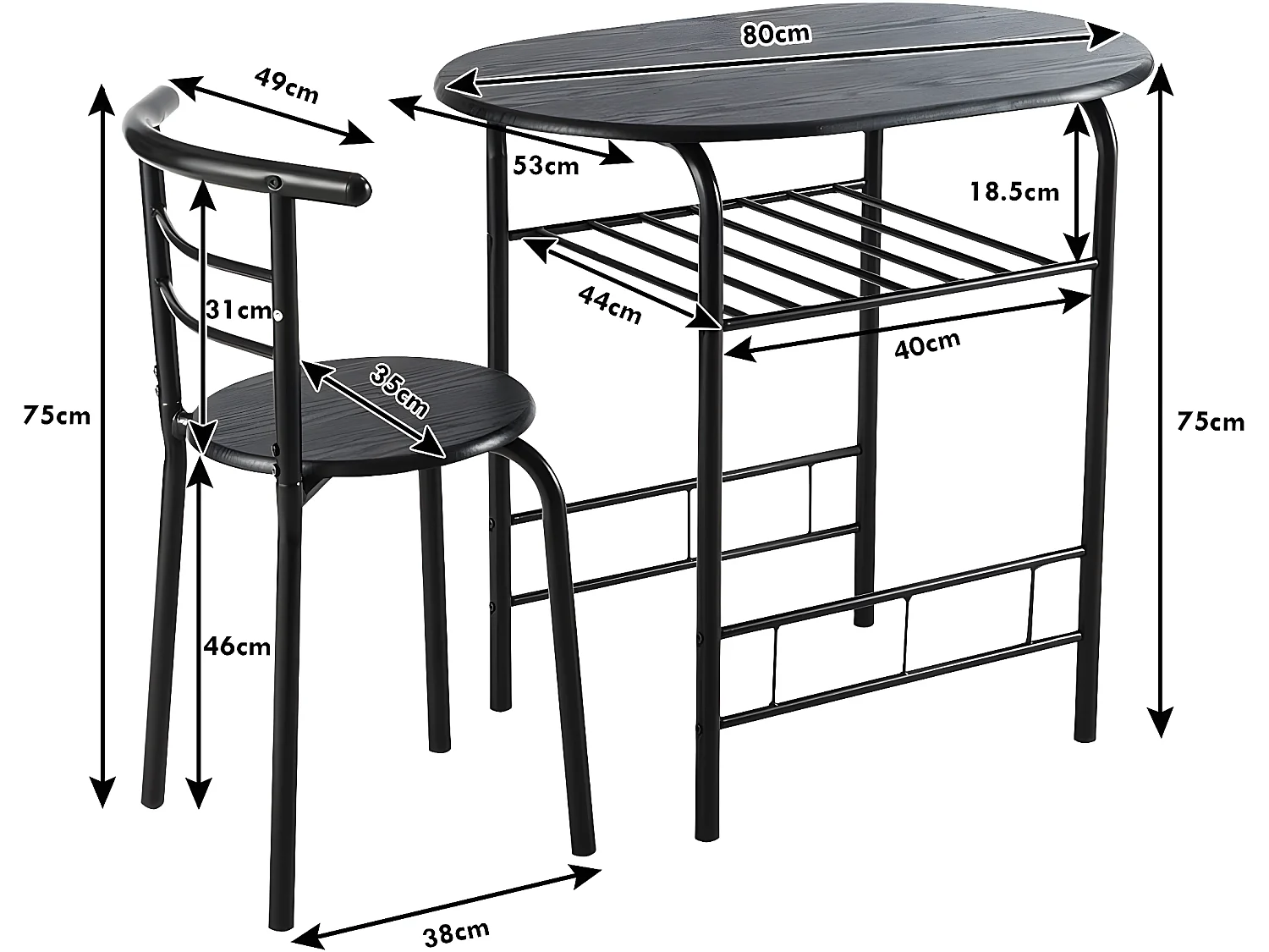 Ensemble de table et 2 chaises pour salle à manger dimension de la table : 80 x 53 x75cm