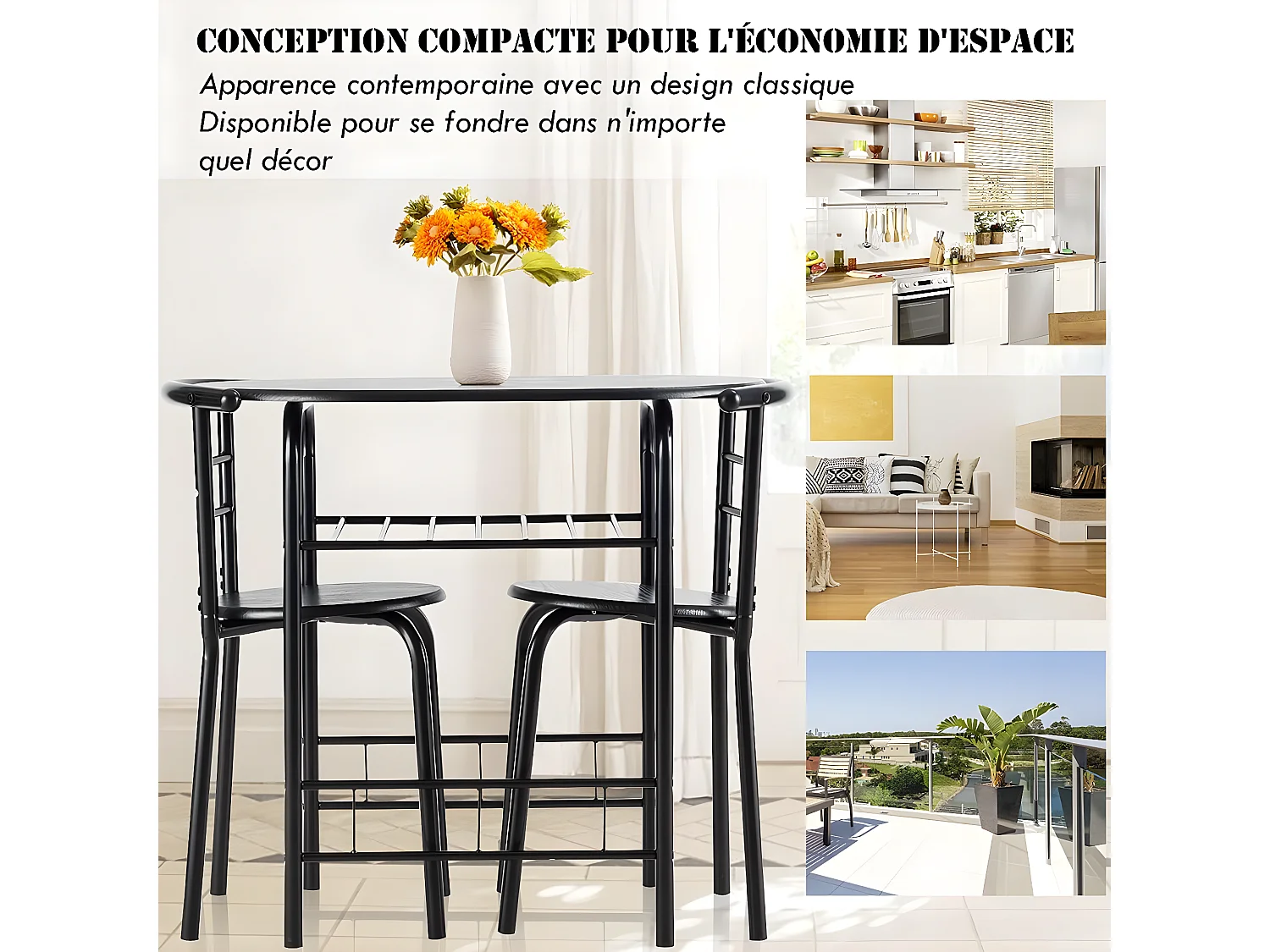 Ensemble de table et 2 chaises pour salle à manger dimension de la table : 80 x 53 x75cm