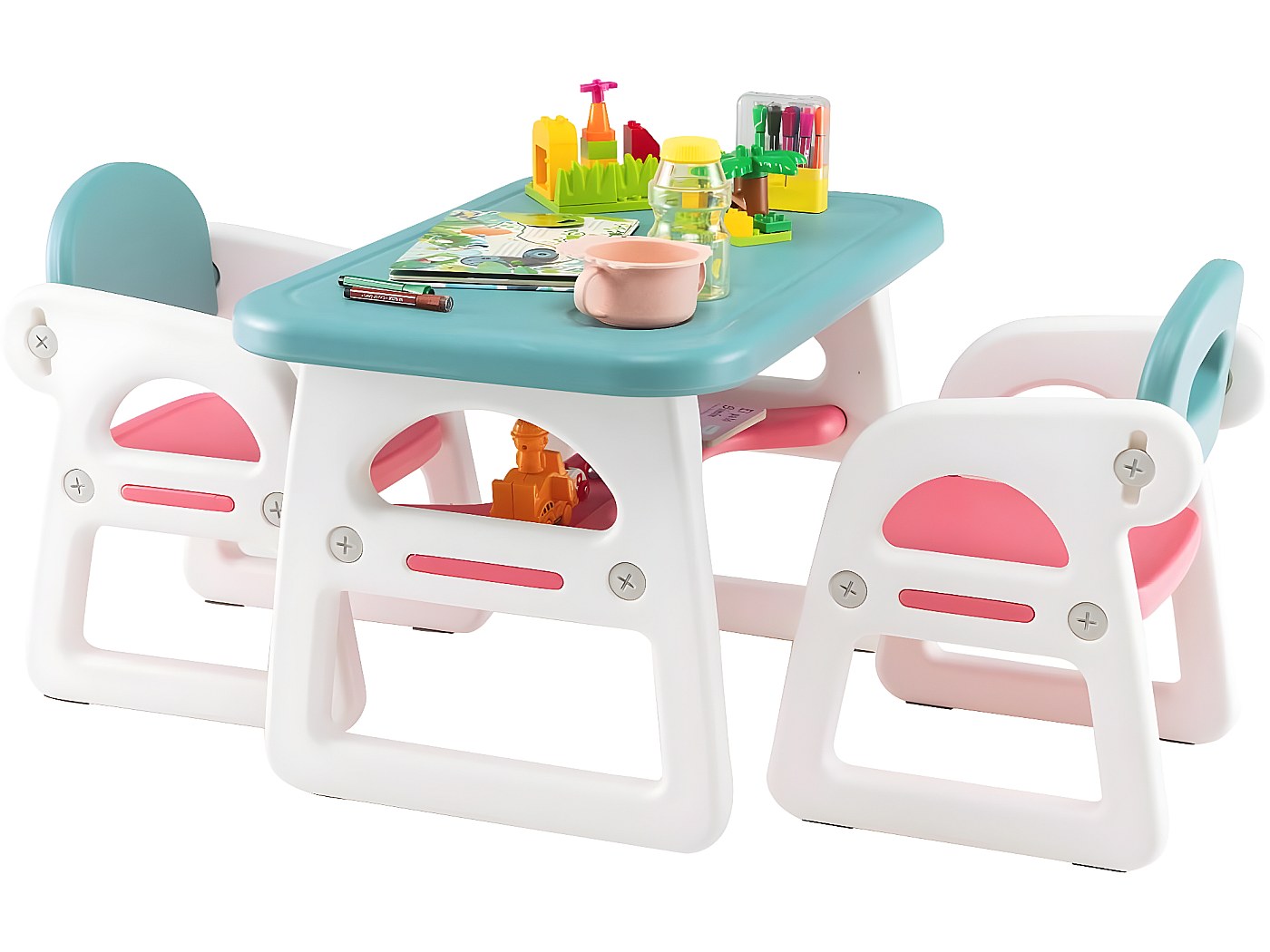 Ensemble Table Et 2 Chaises En Plastique Pour Enfant Gris - 3 Pièces, Polypropylène, âge 1-7 Ans - Pour Chambre, Salle De Jeux, Maternelle