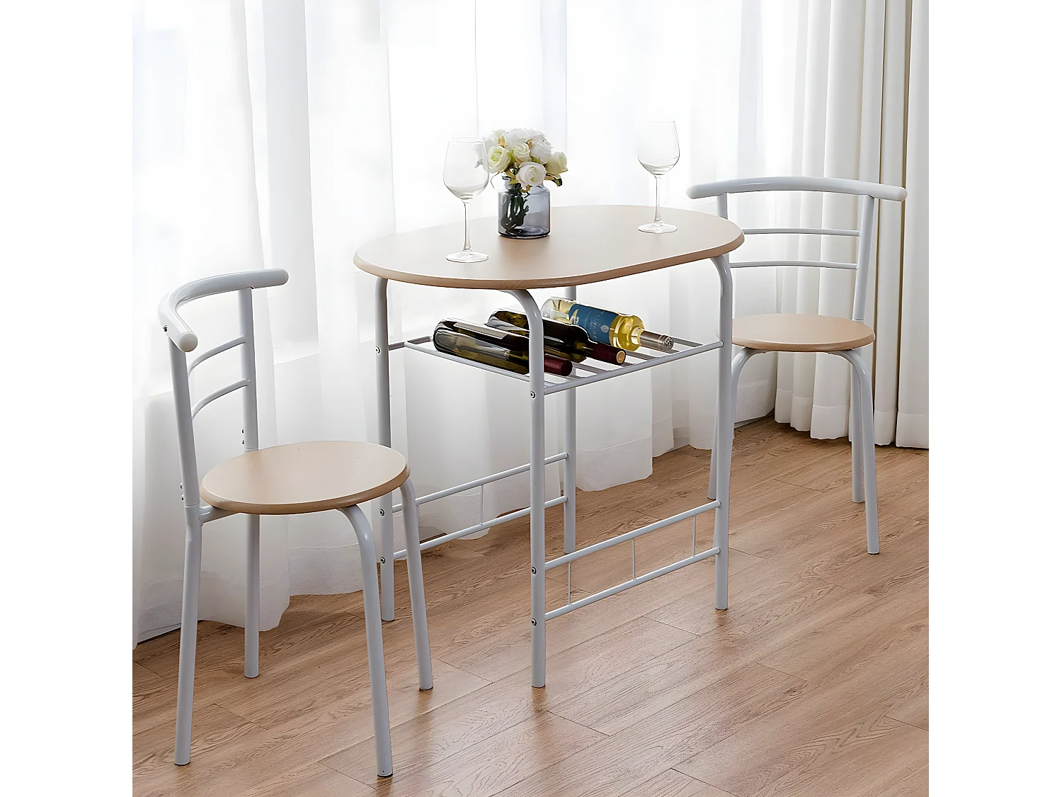Table de cuisine avec 2 chaises pour salle à manger en couleur du bois dimension de la table:80x5 x74 cm