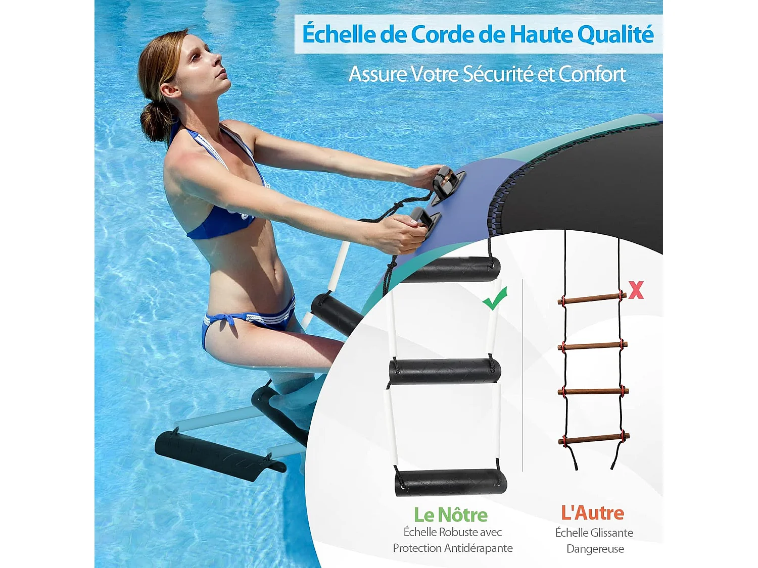Trampoline Aquatique Gonflable Enfant Dia.457cm avec Gonfleur Electrique 500w Echelle Kit de Réparation Capacité150kg bleu