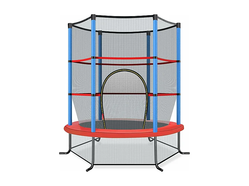 Trampoline Extérieur Enfants Ø165 CM avec Filet de Sécurité, Trampoline Enfants avec Cadre en Acier & 6 Poteaux Recouvert de Mousse, Charge Max 135kg, Bleu