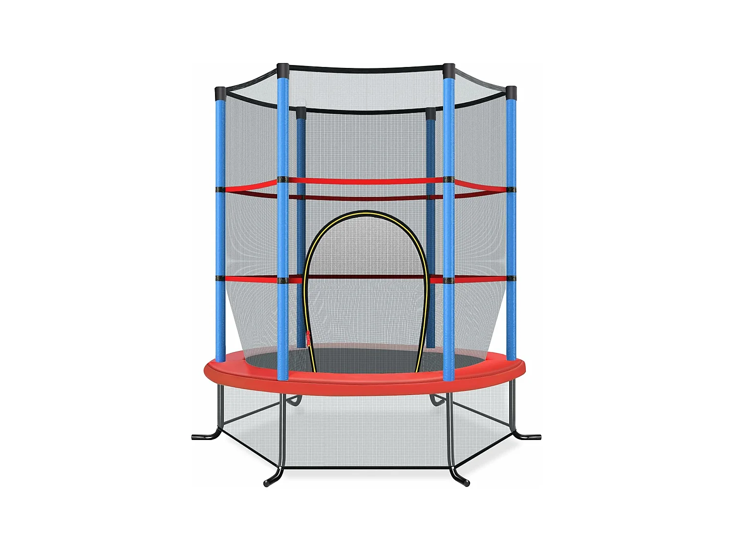 Trampoline Extérieur Enfants Ø165 CM avec Filet de Sécurité, Trampoline Enfants avec Cadre en Acier & 6 Poteaux Recouvert de Mousse, Charge Max 135kg, Bleu