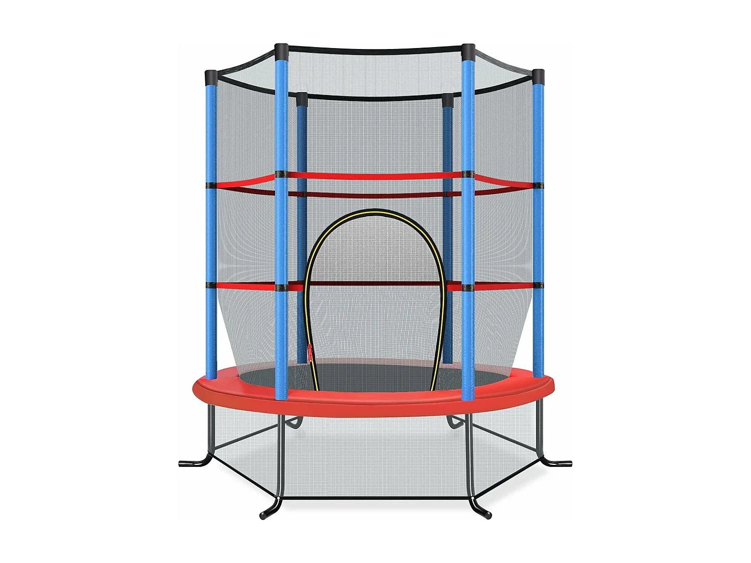 Trampoline Extérieur Enfants Ø165 CM avec Filet de Sécurité, Trampoline Enfants avec Cadre en Acier & 6 Poteaux Recouvert de Mousse, Charge Max 135kg, Bleu