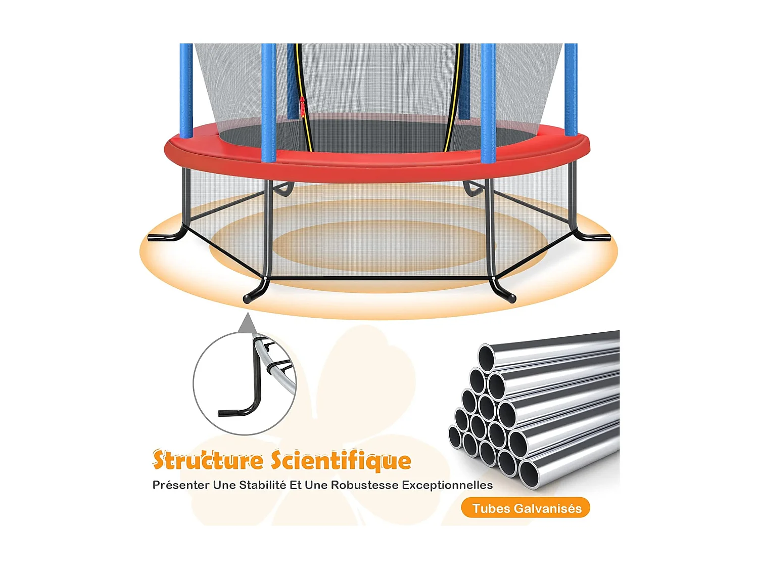 Trampoline Extérieur Enfants Ø165 CM avec Filet de Sécurité, Trampoline Enfants avec Cadre en Acier & 6 Poteaux Recouvert de Mousse, Charge Max 135kg, Bleu