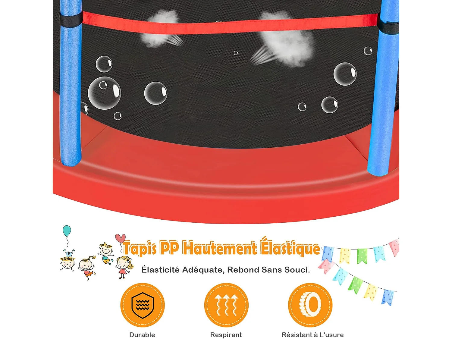 Trampoline Extérieur Enfants Ø165 CM avec Filet de Sécurité, Trampoline Enfants avec Cadre en Acier & 6 Poteaux Recouvert de Mousse, Charge Max 135kg, Bleu