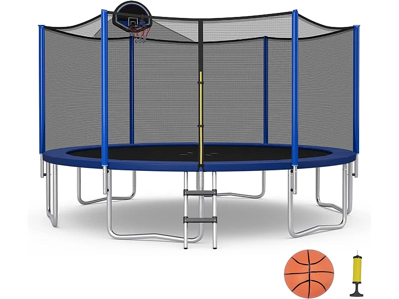 Trampoline d'extérieur, ø 377 cm, trampoline de jardin avec panier de basket