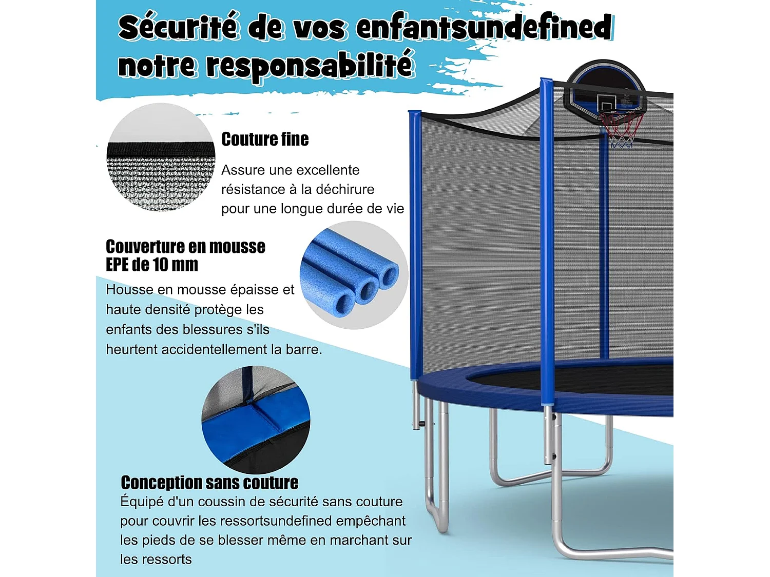 Trampoline d'extérieur, ø 377 cm, trampoline de jardin avec panier de basket