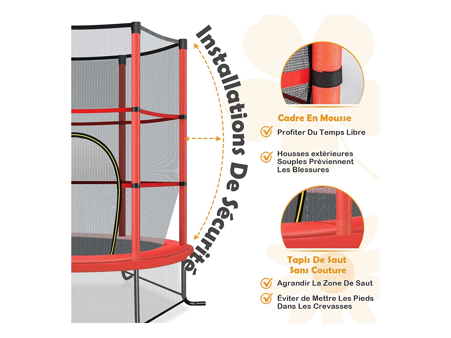 Trampoline de Jardin pour Enfants Ø165 CM avec Filet de Protection,Appuis de Ressorts et Structure en Acier, Rouge