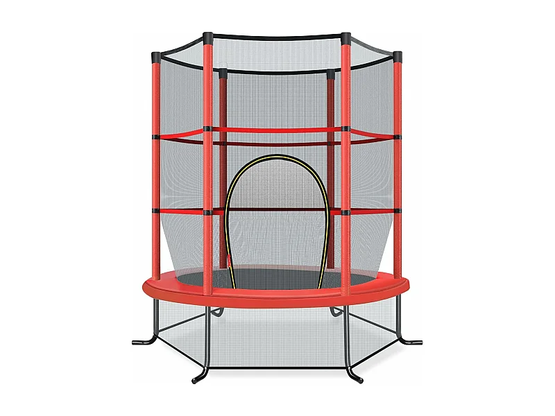 Trampoline de Jardin pour Enfants Ø165 CM avec Filet de Protection,Appuis de Ressorts et Structure en Acier, Rouge