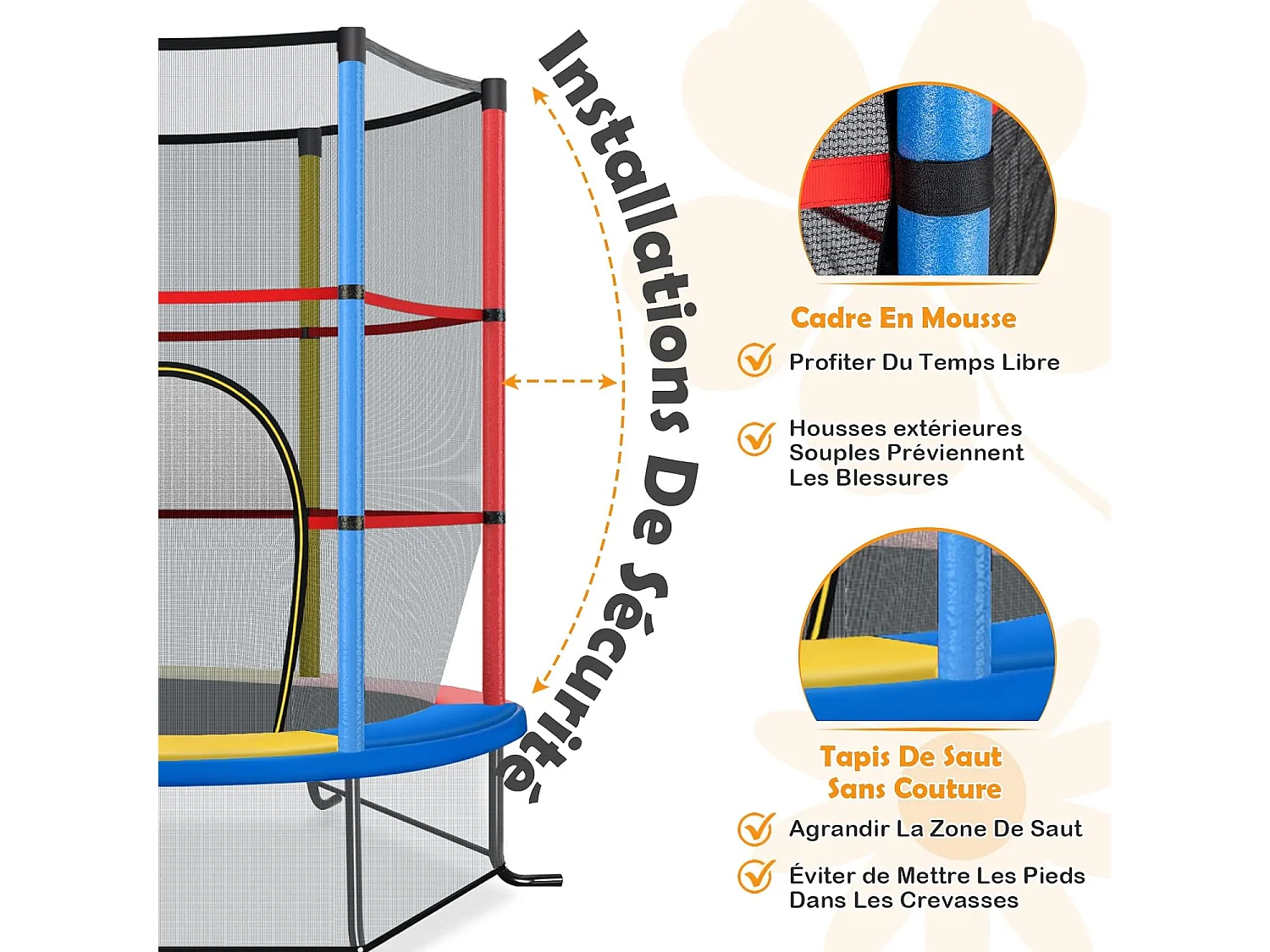 Trampoline de Jardin pour Enfants Ø165 CM avec Filet de Protection,Appuis de Ressorts et Structure en Acier, Coloré
