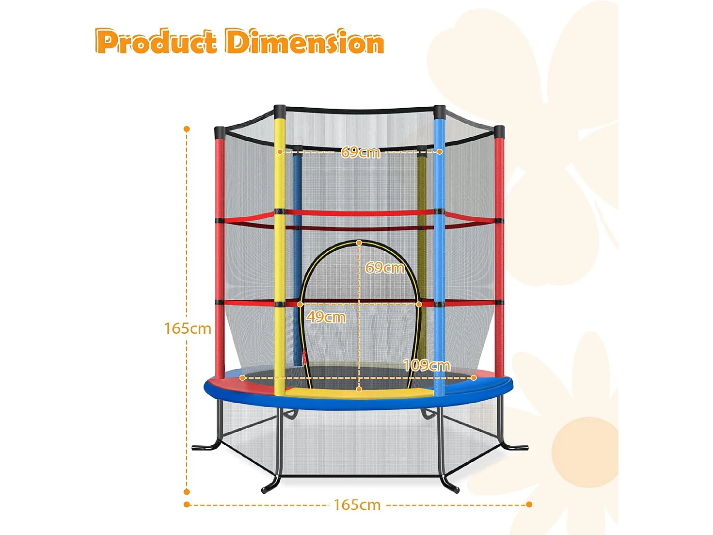 Trampoline de Jardin pour Enfants Ø165 CM avec Filet de Protection,Appuis de Ressorts et Structure en Acier, Coloré