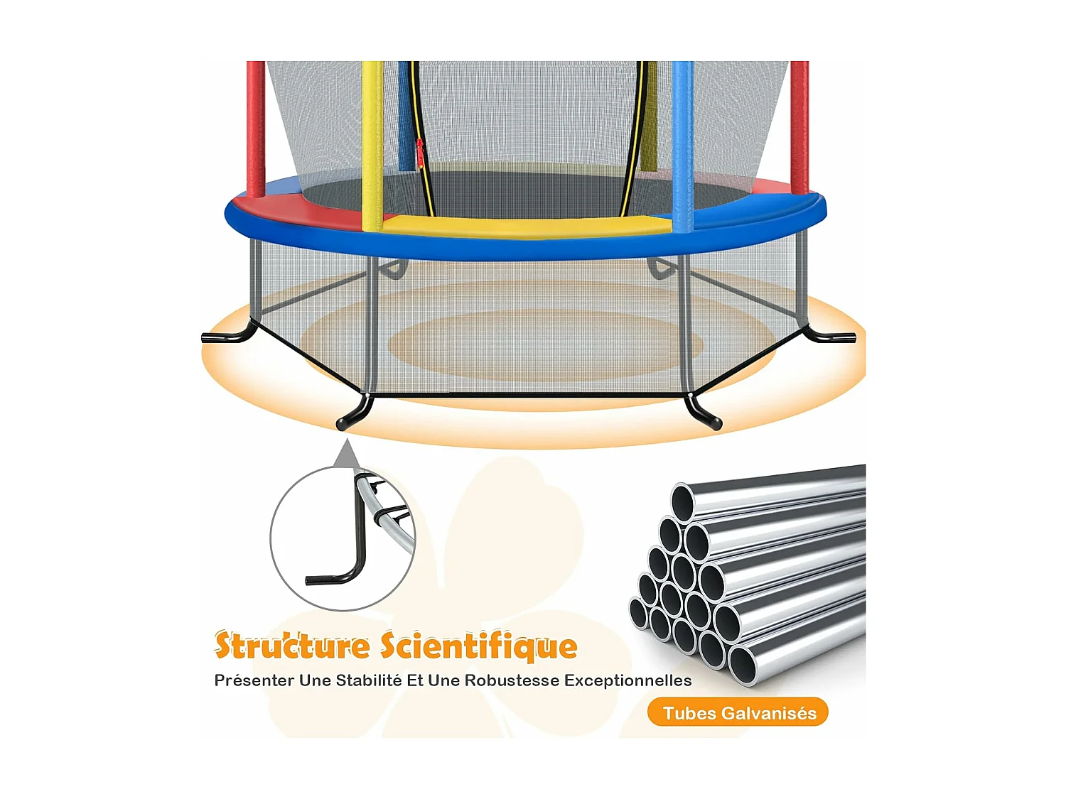 Trampoline de Jardin pour Enfants Ø165 CM avec Filet de Protection,Appuis de Ressorts et Structure en Acier, Coloré