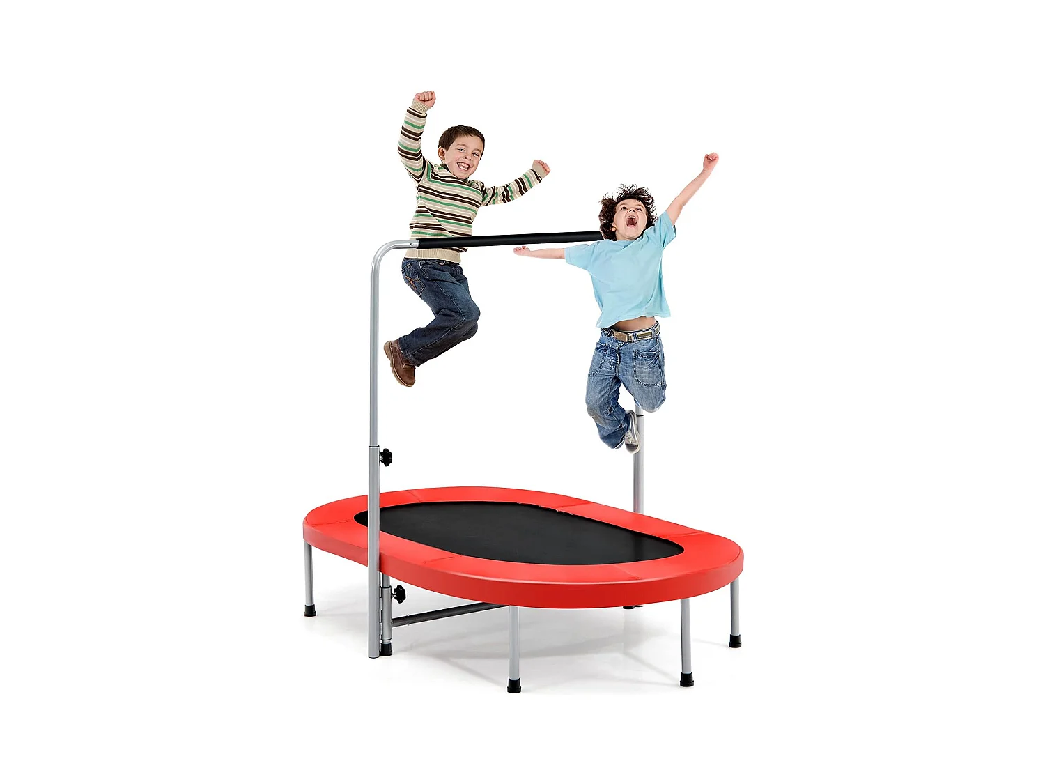 Trampoline Pliable pour 2 Enfants Intérieur/Extérieur avec Main Courante Ajustable Coussin Tapis de Saut Charge 150kg Rouge