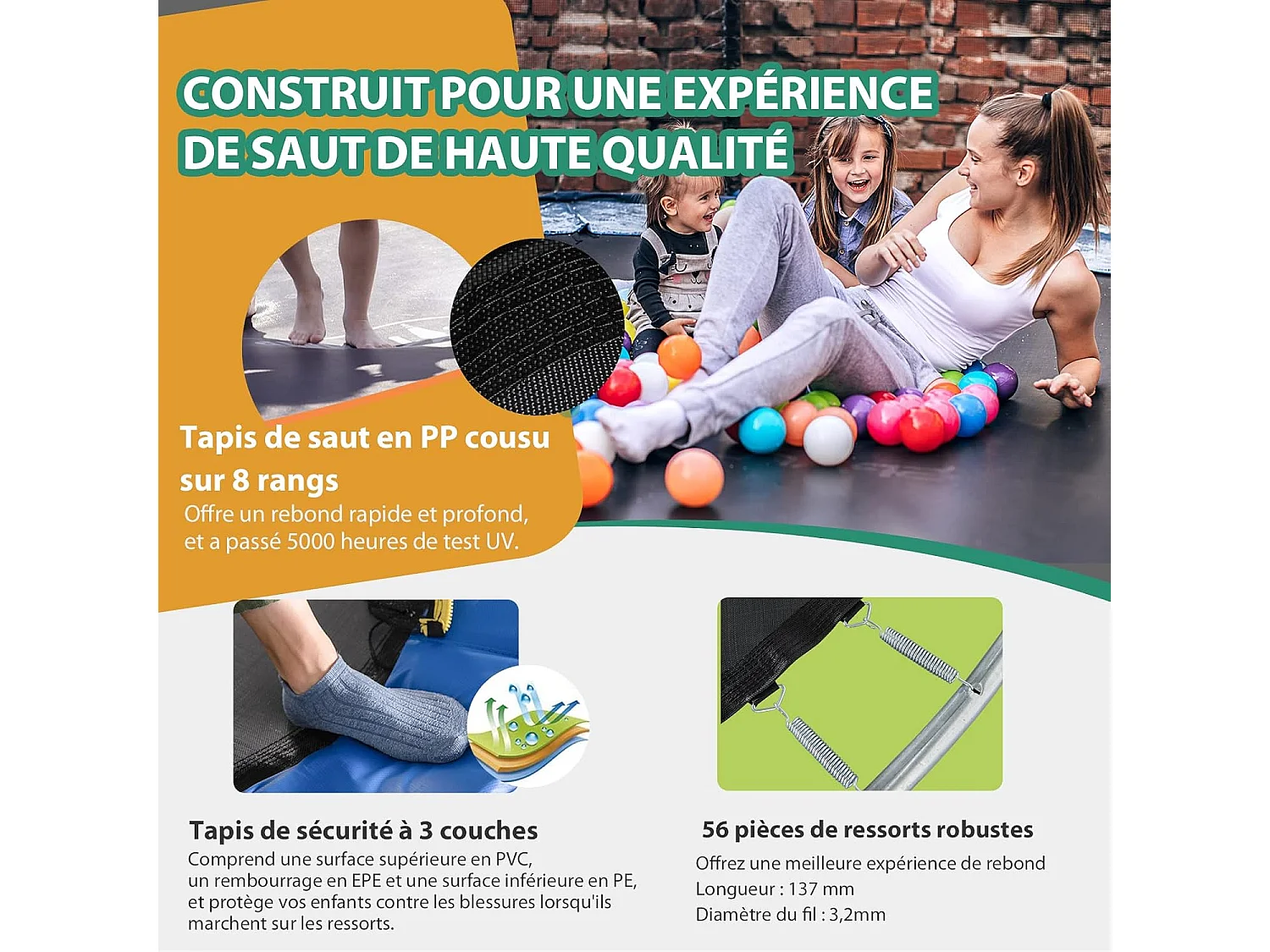 Trampoline extérieur ø 3,04 m avec filet de protection