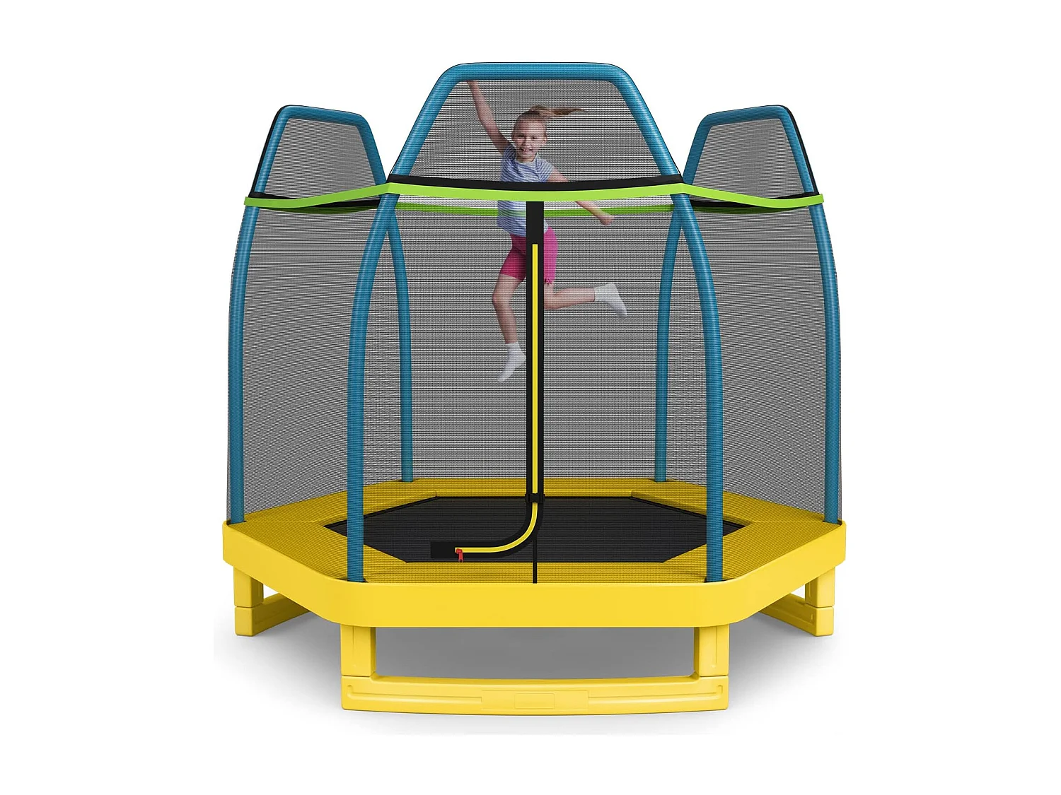 Trampoline Extérieur Ø 223cm Enfants avec Filet de Sécurité, 36 Ressorts Protégés Structure Acier Galvanisé Tapis de Saut PP Jaune
