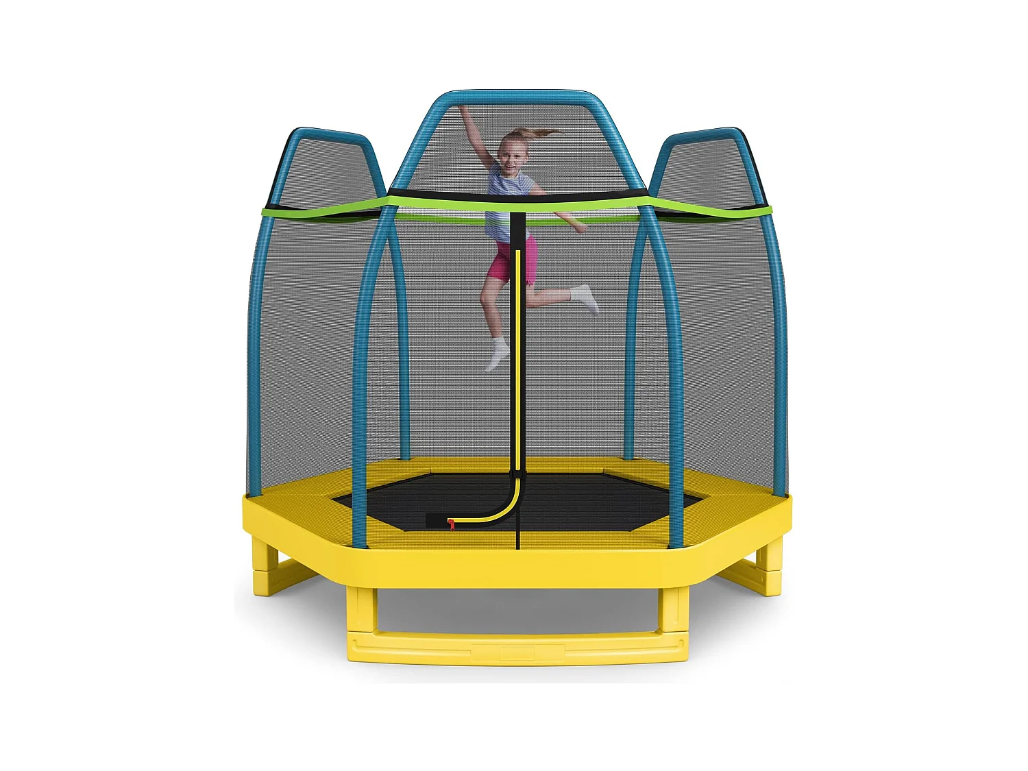 Trampoline Extérieur Ø 223cm Enfants avec Filet de Sécurité, 36 Ressorts Protégés Structure Acier Galvanisé Tapis de Saut PP Jaune