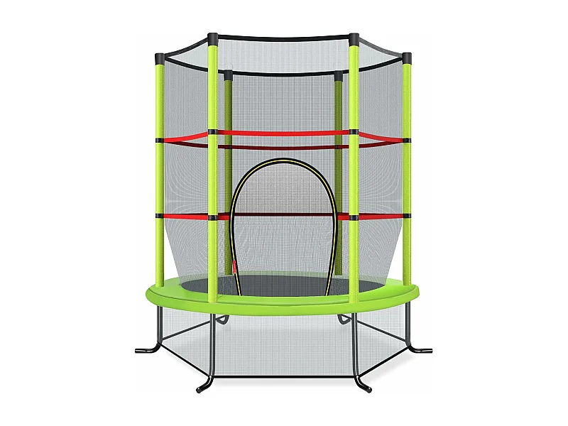 Trampoline de Jardin pour Enfants Ø165 CM avec Filet de Protection,Appuis de Ressorts et Structure en Acier, Vert