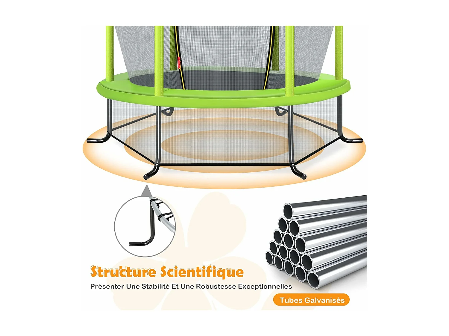 Trampoline de Jardin pour Enfants Ø165 CM avec Filet de Protection,Appuis de Ressorts et Structure en Acier, Vert