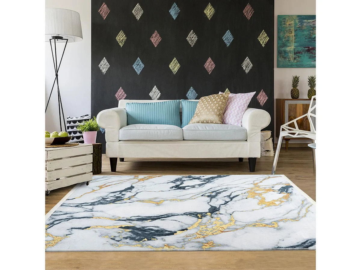 tapis chambre 120x160 tissé or rectangle motif abstrait PERY