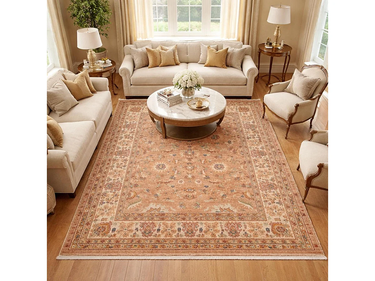 Tapis oriental 120x180 rectangle beige et ivoire tissé motif traditionnel CHOBAY AD