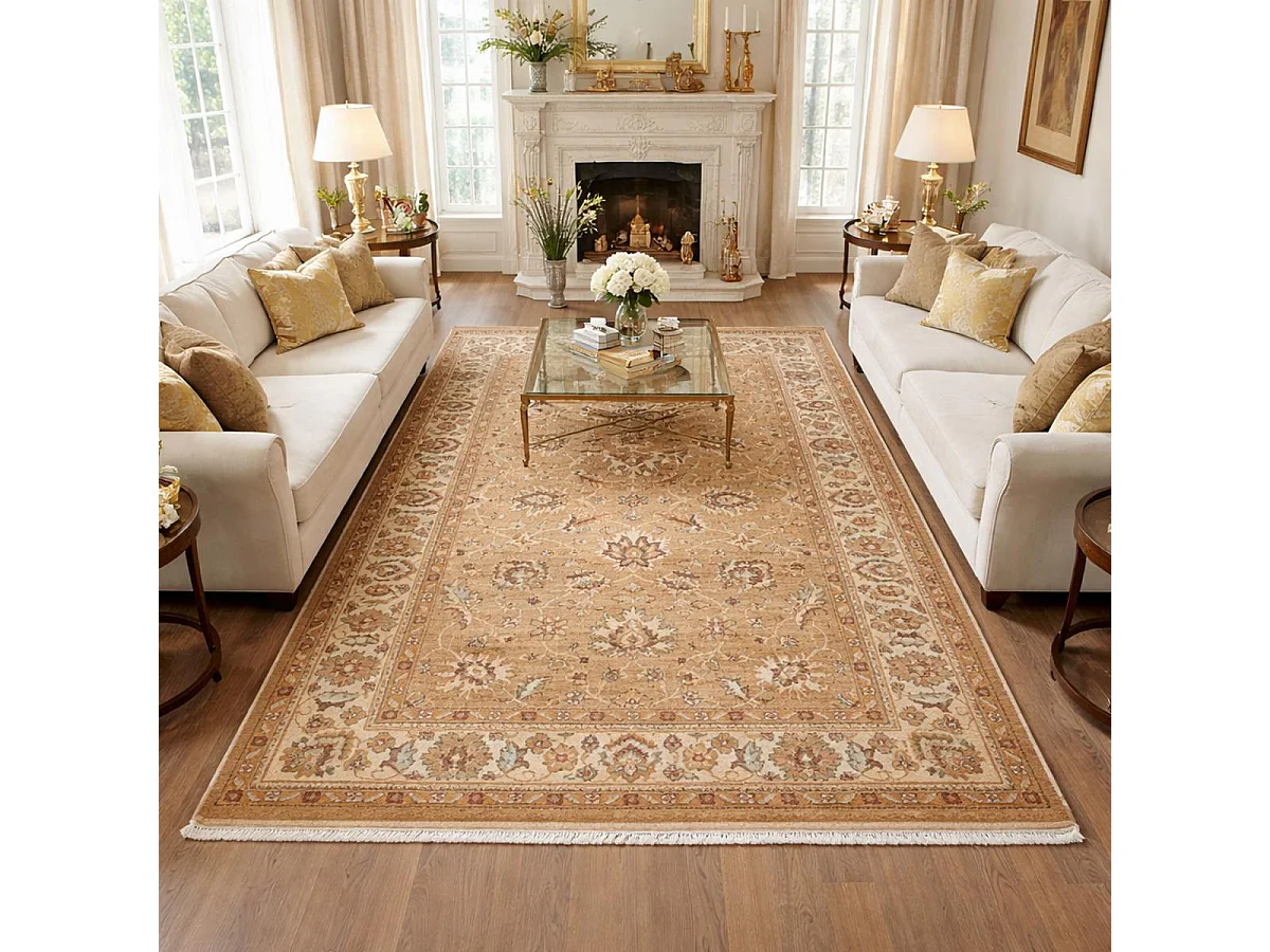 Tapis orient 120x180 rectangle beige et ivoire tissé motif traditionnel CHOBAY A