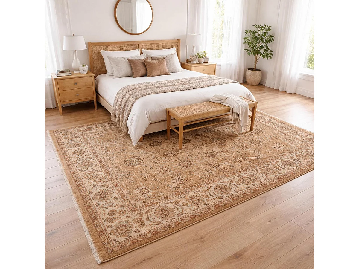 Tapis orient 120x180 rectangle beige et ivoire tissé motif traditionnel CHOBAY A