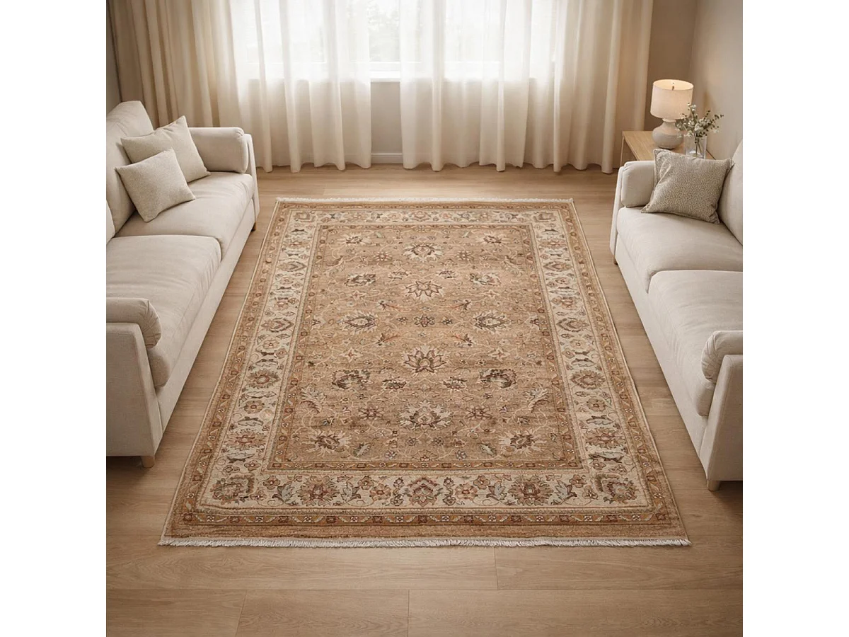 Tapis orient 120x180 rectangle beige et ivoire tissé motif traditionnel CHOBAY A