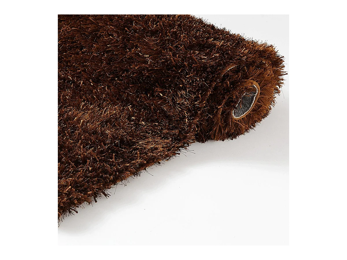 Tapis longs poils shaggy 90x160 rectangle fait main marron motif uni MELANGE