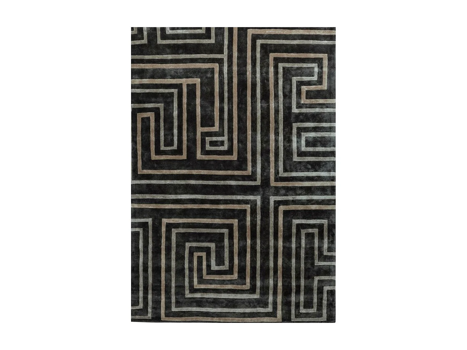 tapis grand salon 190x260 fait main en soie noir rectangle motif géométrique