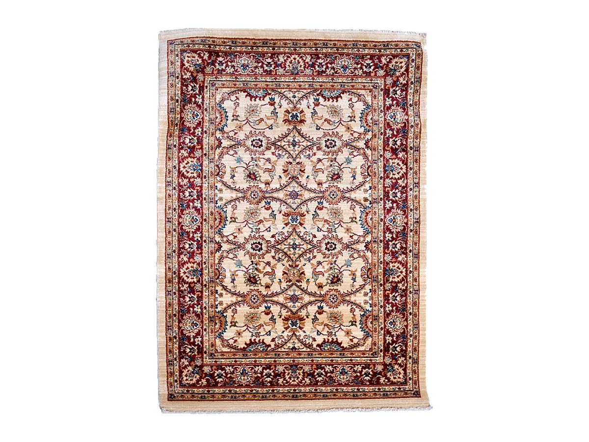 Tapis orient 120x180 rectangle ivoire et rouge tissé motif traditionnel CHOBAY D