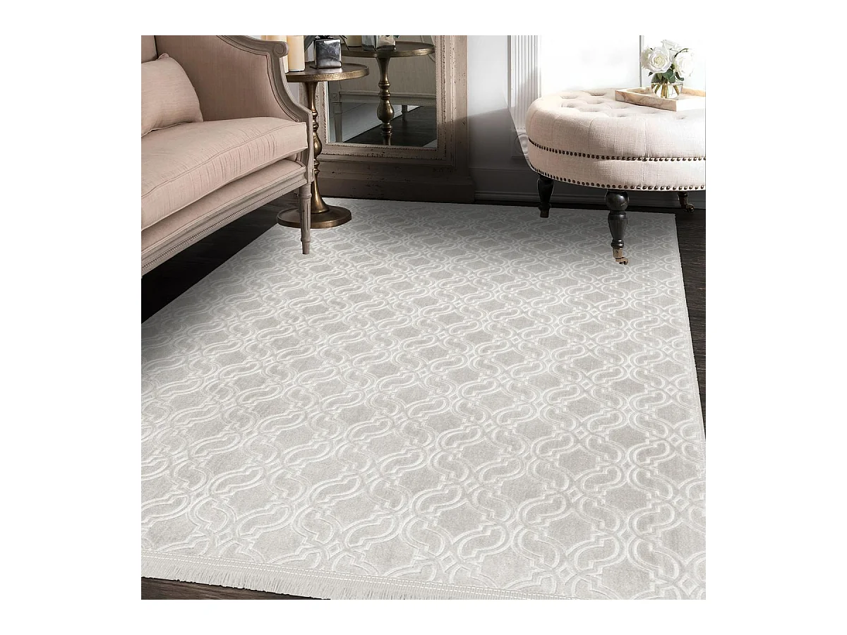 tapis chambre 80x140 tissé beige rectangle motif géométrique PERIU