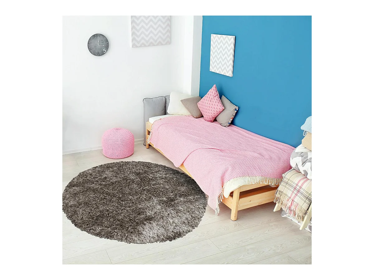 Tapis shaggy Ø100cm rond fait main gris motif uni MALAIDORY