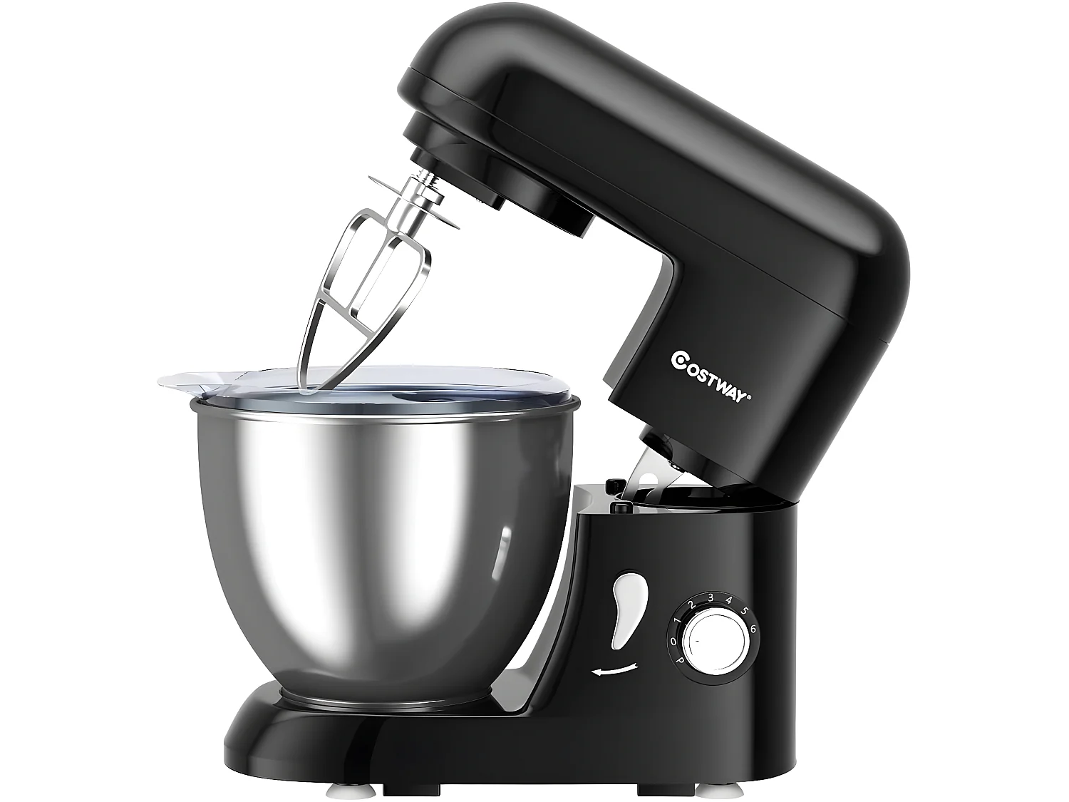 Robot pâtissier 1300w avec bol d'acier inox 4l, vitesse réglable à 6 niveaux