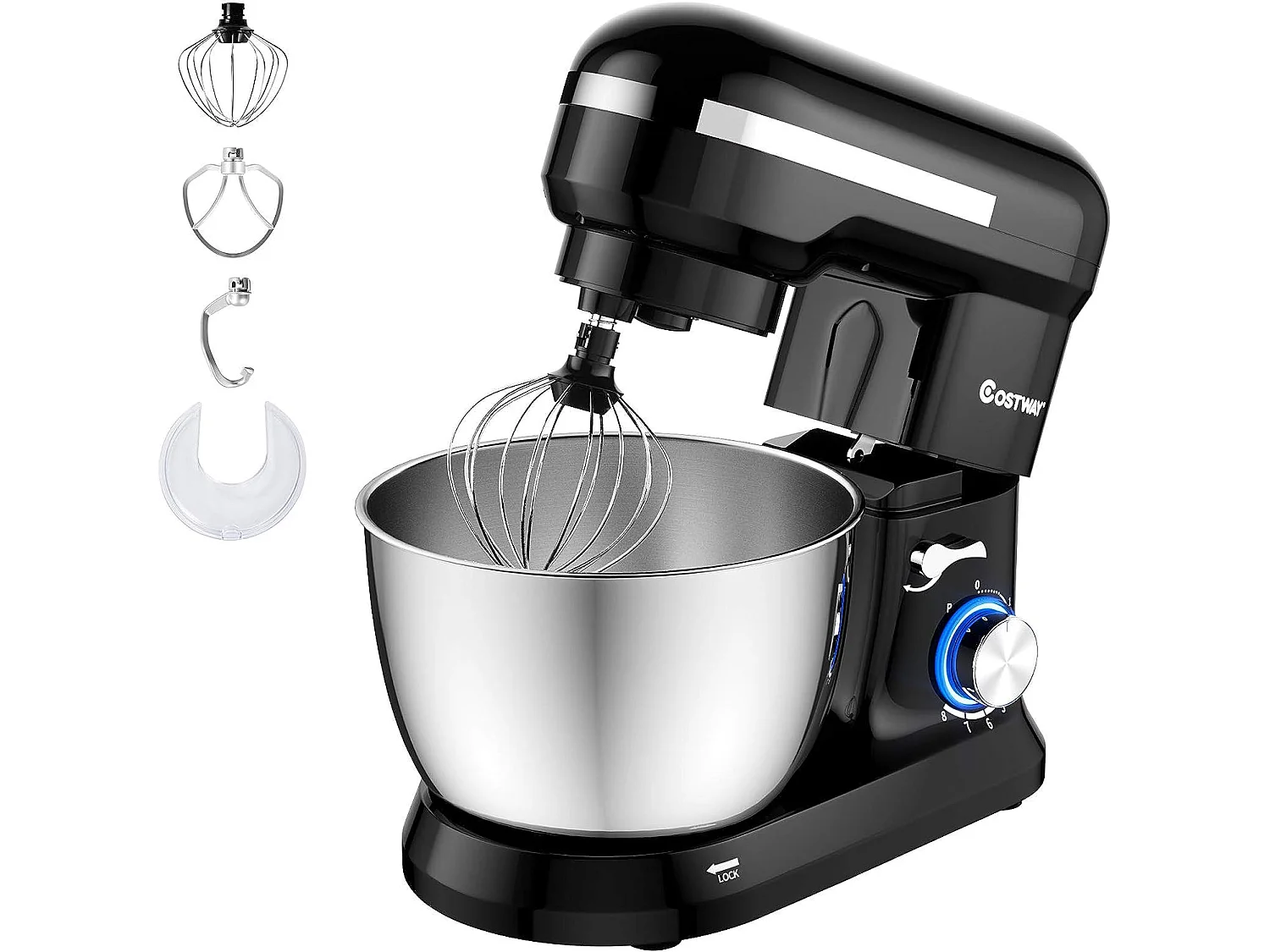 Robot pâtissier 1300w avec bol 4,5l en acier inox batteur electrique à 8 vitesses réglables