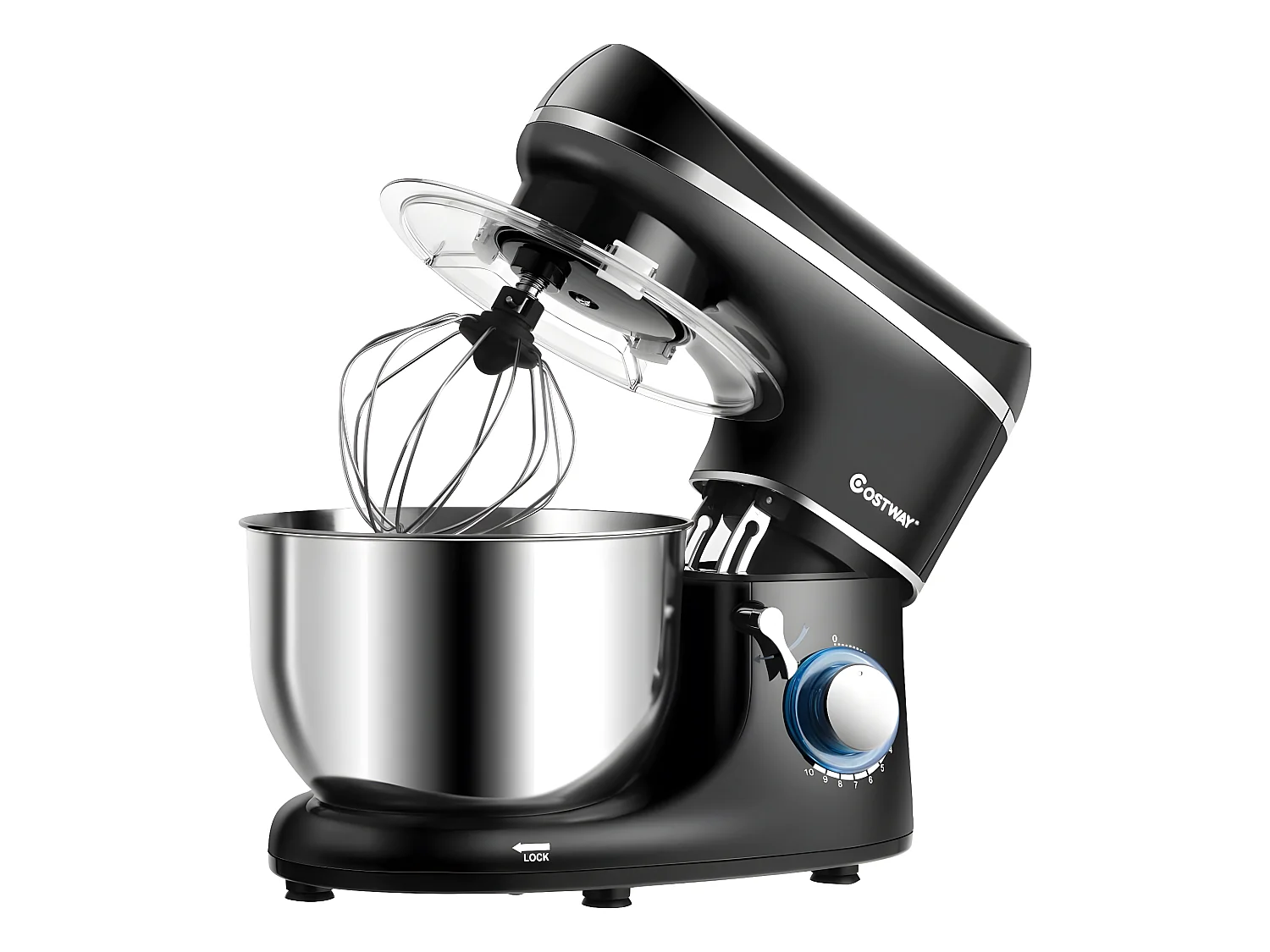 Robot pâtissier 1300w,220-240v~50/60hz avec bol d'acier inox 5,5l, vitesse réglable à 10 niveaux