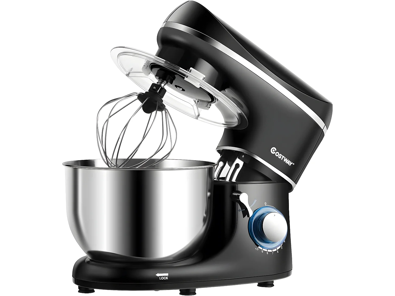 Robot pâtissier 1300w,220-240v~50/60hz avec bol d'acier inox 5,5l, vitesse réglable à 10 niveaux