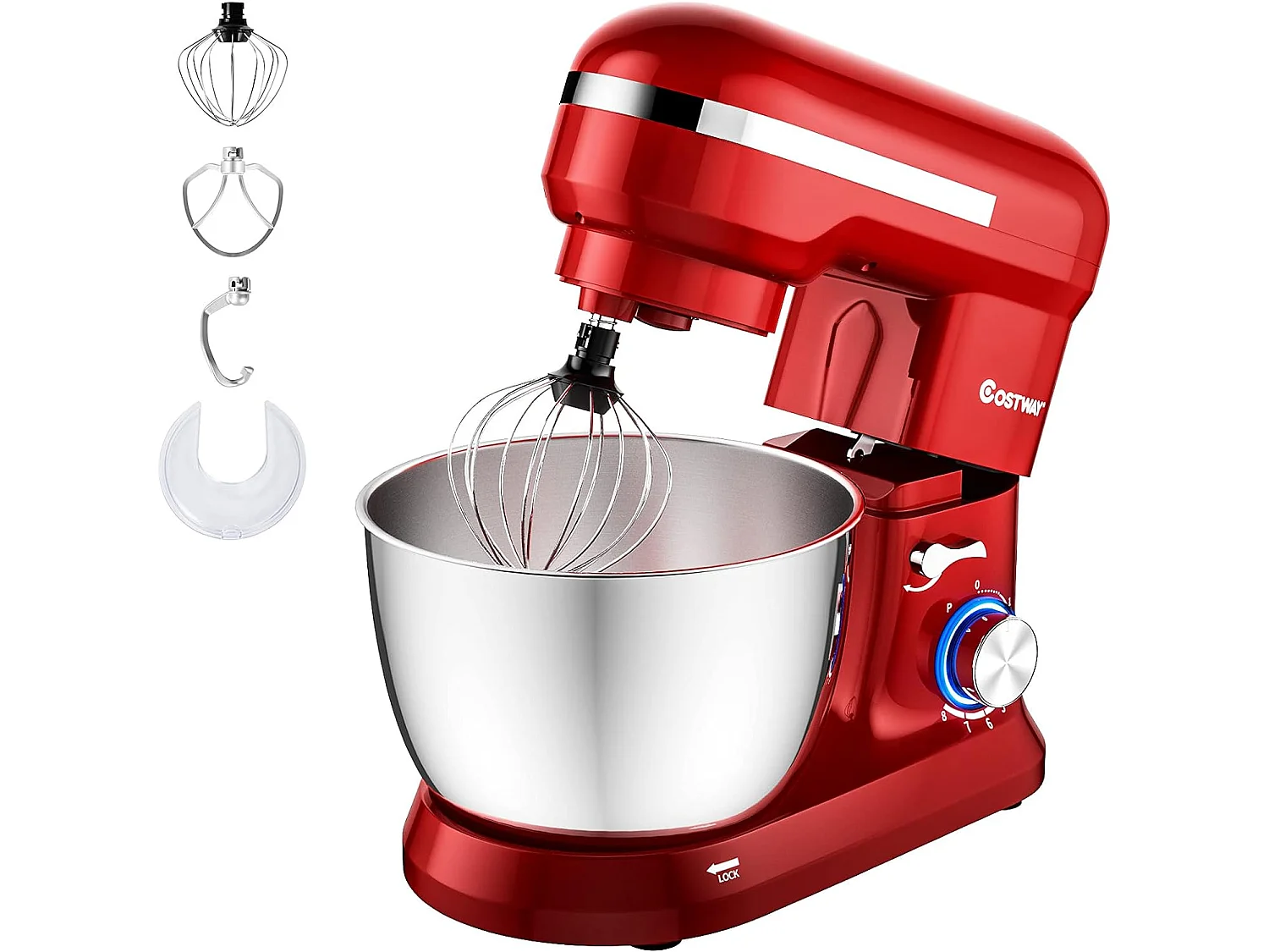 Robot pâtissier 1300w avec bol 4,5l en acier inox batteur electrique à 8 vitesses réglables