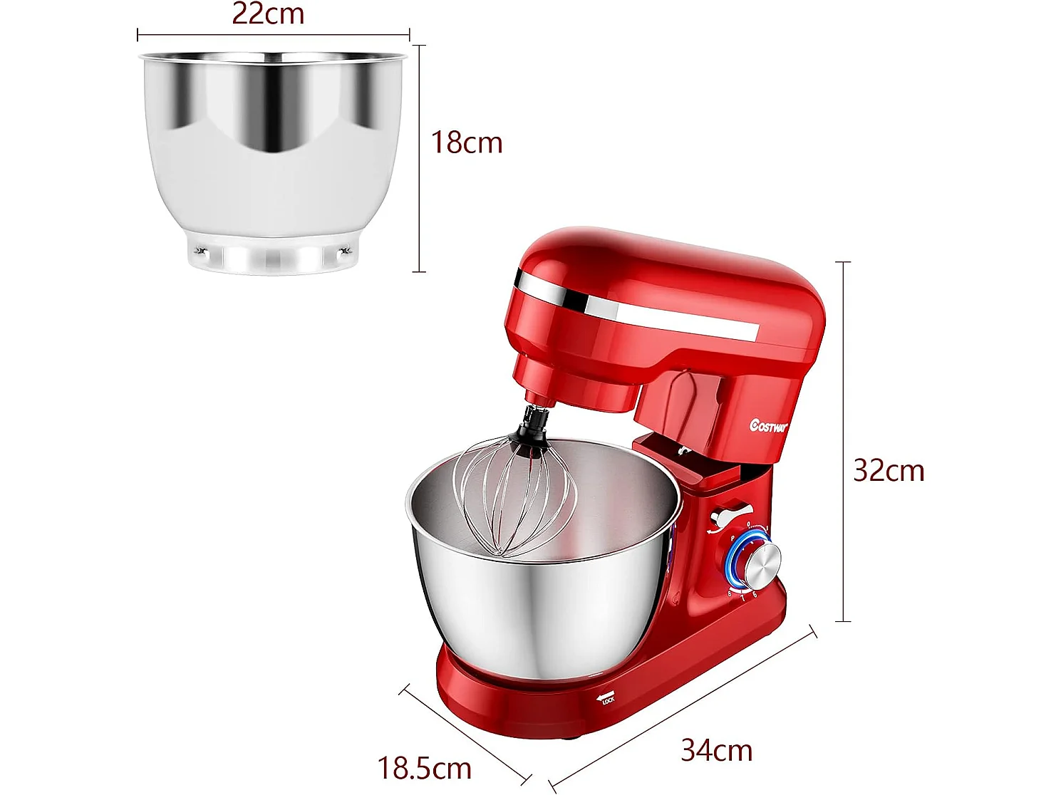 Robot pâtissier 1300w avec bol 4,5l en acier inox batteur electrique à 8 vitesses réglables