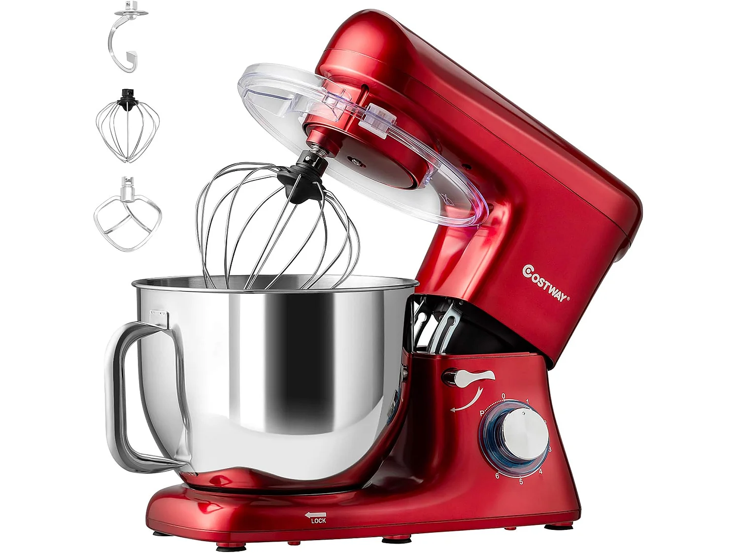 Robot pâtissier 1400w avec bol 7l batteur electrique en inox et abs à 6 vitesses réglables avec fouet