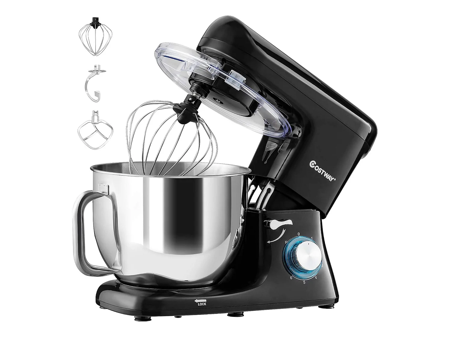 Robot pâtissier 1400w avec bol 7l batteur electrique en inox et abs à 6 vitesses réglables avec fouet