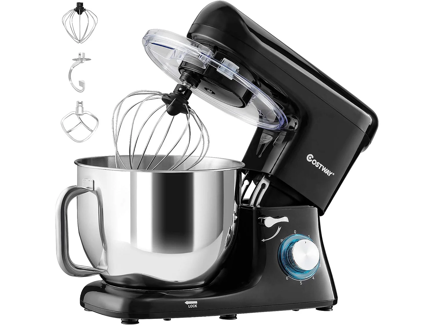 Robot pâtissier 1400w avec bol 7l batteur electrique en inox et abs à 6 vitesses réglables avec fouet