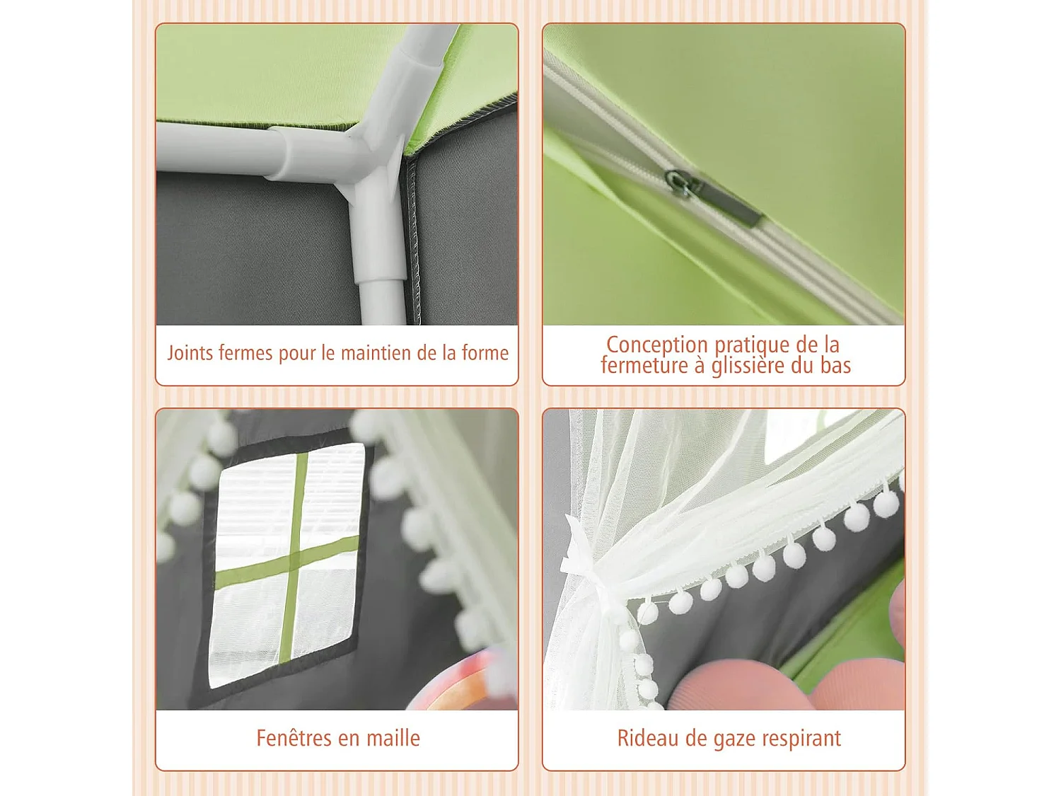 Tente de Jeux pour Enfants, Cabane Enfant avec Tapis Lavable, 105 x 121 x 136 cm Vert